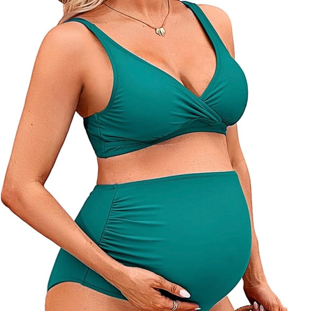High Waisted Maternity Swimsuit Bikini Set V Neck Push Up  size med